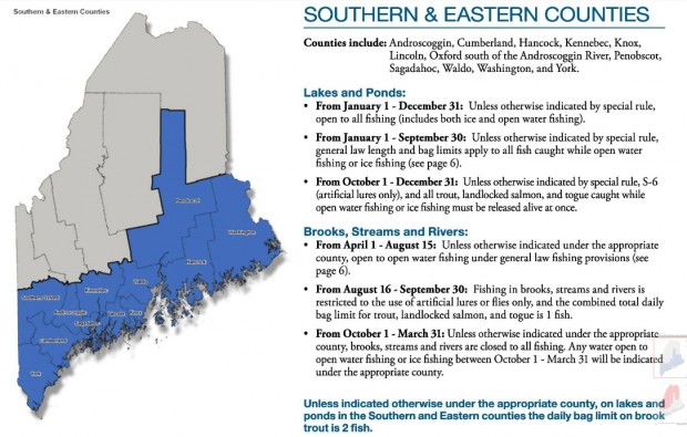 Southern and eastern Maine fishing regulations